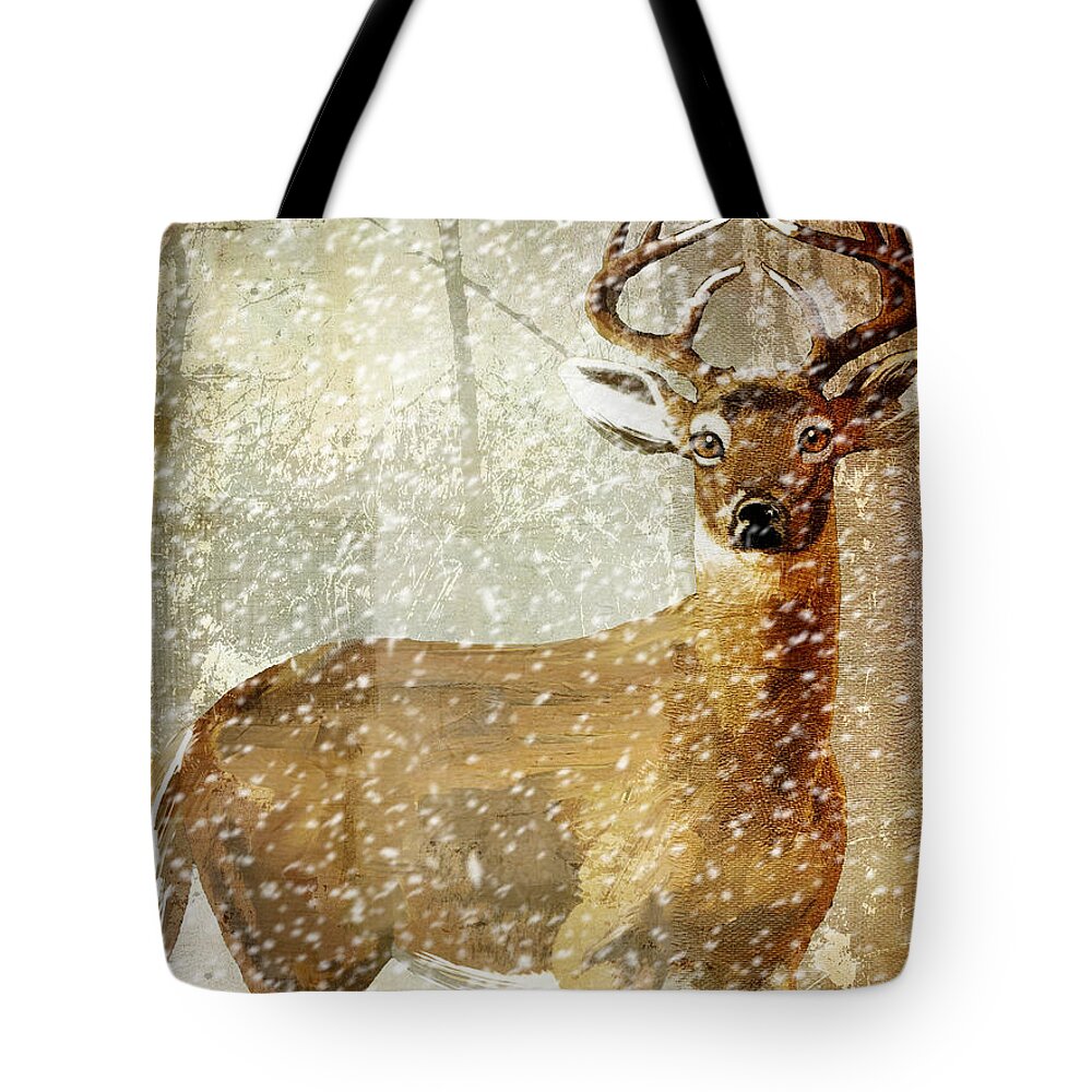 Winter Game Tote Bag featuring the painting Winter Game Deer by Mindy Sommers