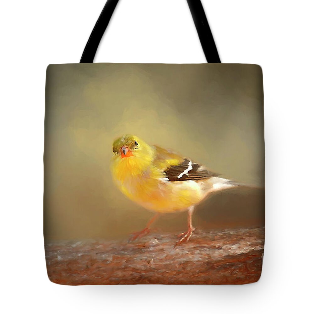 Winter Goldfinch Tote Bag featuring the photograph Winter Goldfinch by Darren Fisher