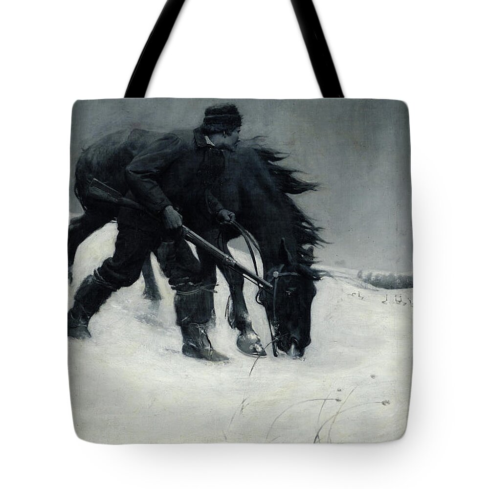 Frank Stick (1884-1966) Winter Hunter (1906) Tote Bag featuring the painting Winter Hunter by Frank Stick