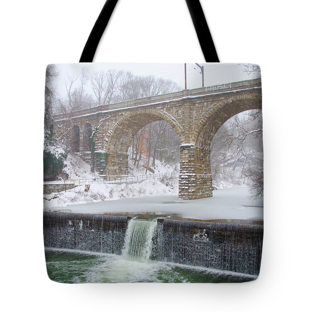 Winter Tote Bag featuring the photograph Winter in Philadelphia - Wissahickon Creek Waterfall by Bill Cannon