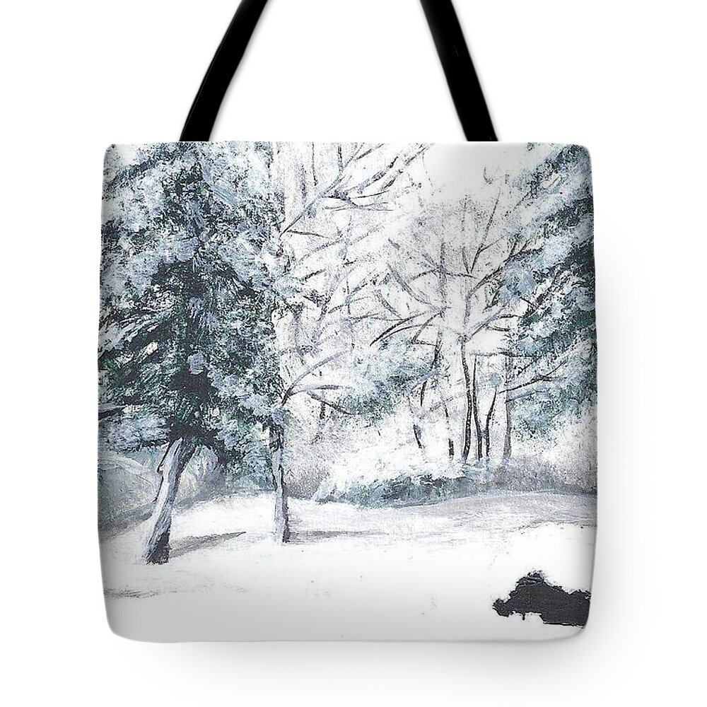 Winter Tote Bag featuring the painting Winter in Weatogue by Dani McEvoy
