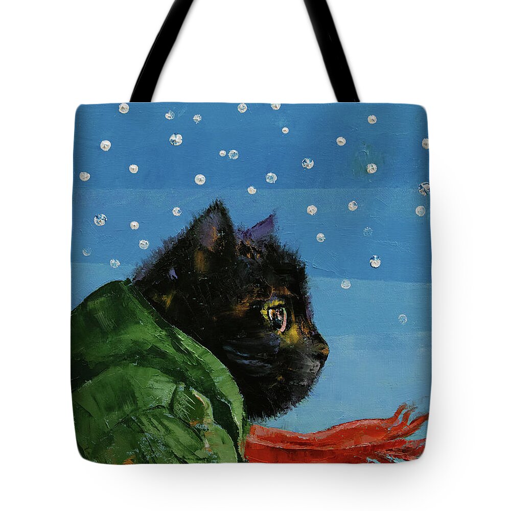 Winter Tote Bag featuring the painting Winter Kitten by Michael Creese