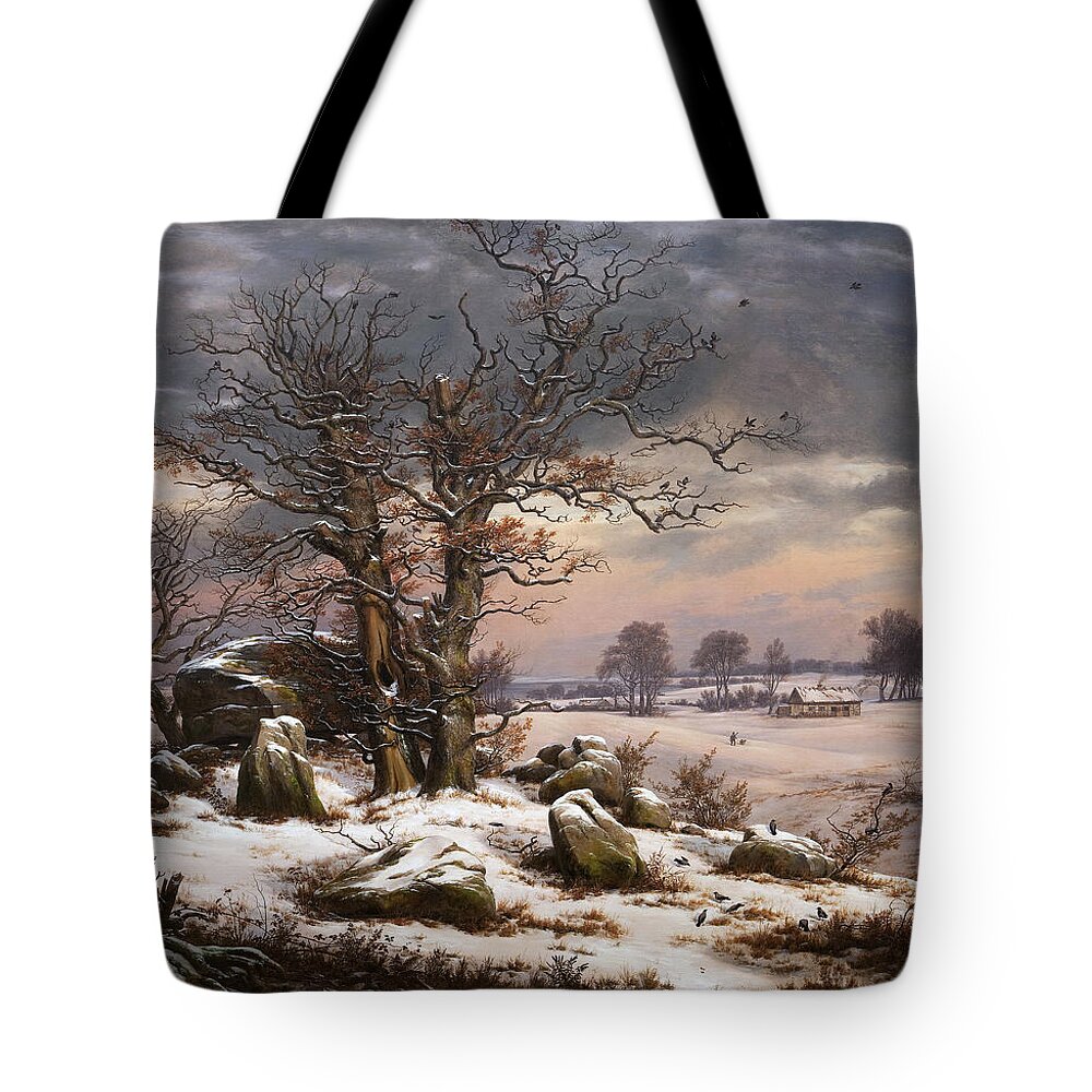 Johan Christian Dahl Tote Bag featuring the painting Winter Landscape. Near Vordingborg by Johan Christian Dahl