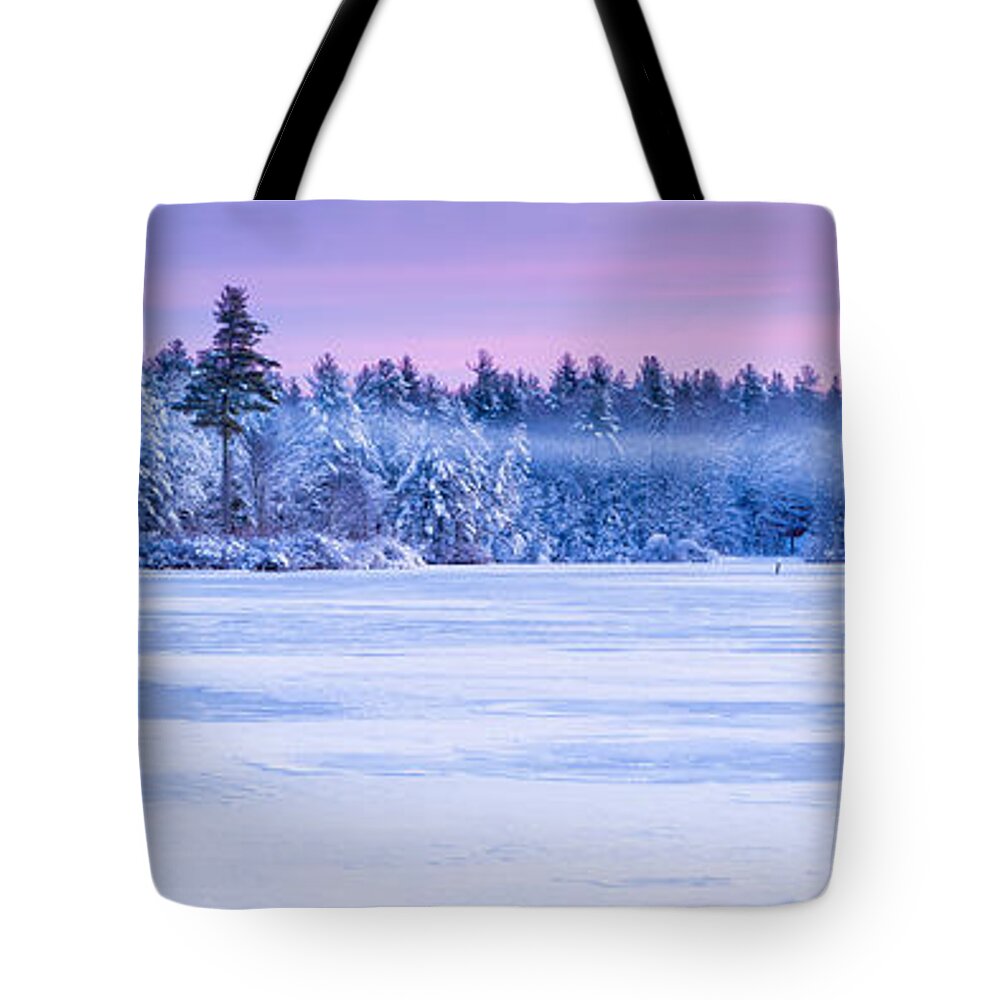Baxter Lake Tote Bag featuring the photograph Winter Mist Baxter Lake New Hampshire by Jeff Sinon