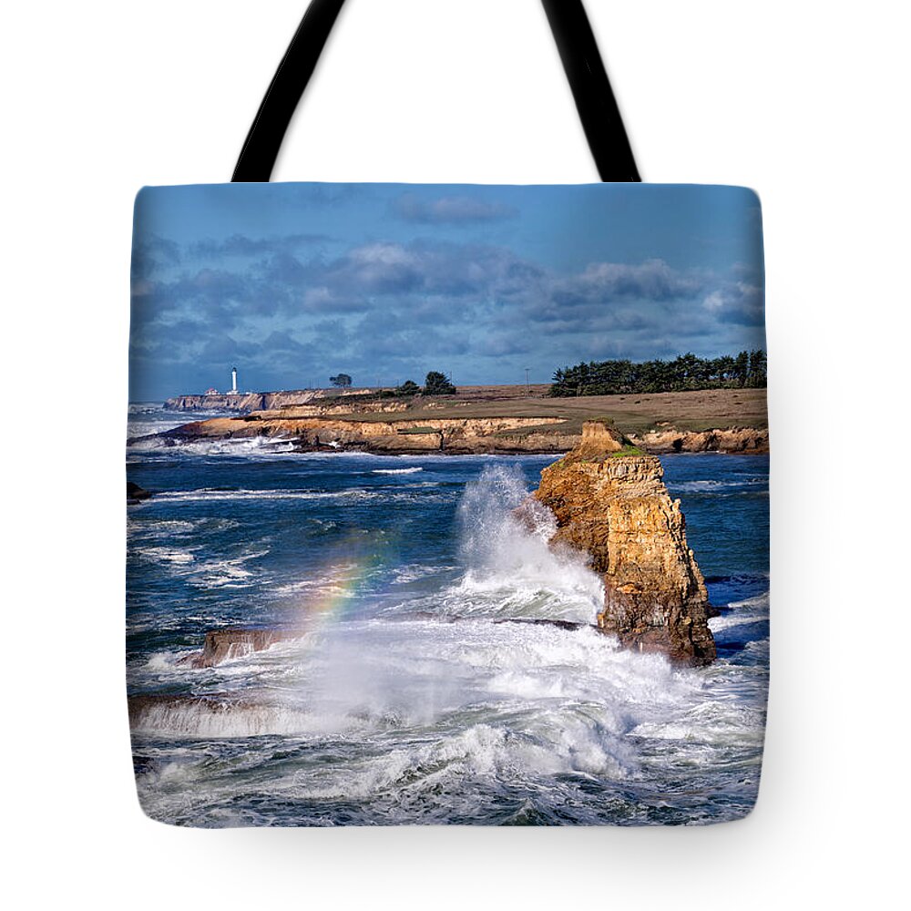 Winter Tote Bag featuring the photograph Winter Rainbows in the Surf by Kathleen Bishop