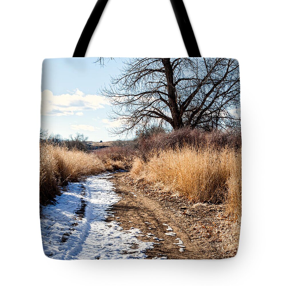 Arkansas River Tote Bag featuring the photograph Winter Road by Lawrence Burry