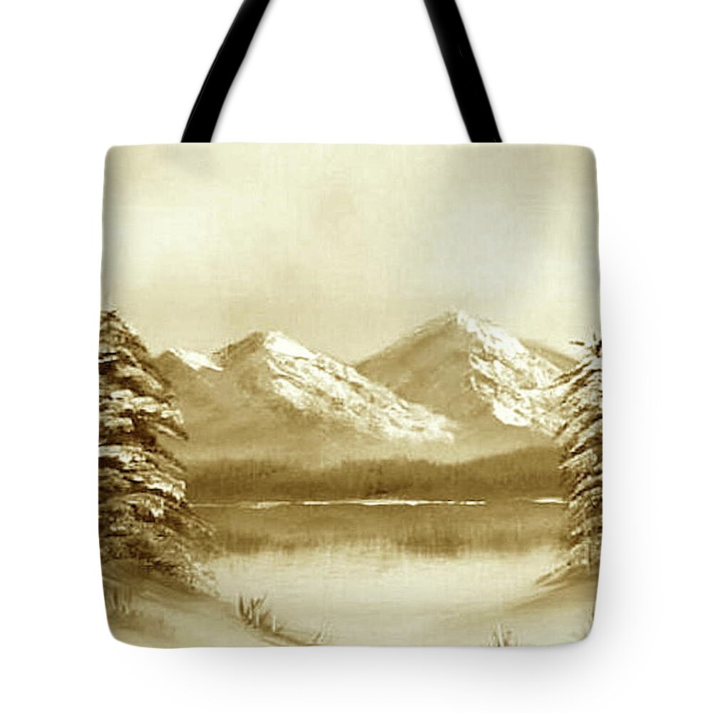 Winter Tote Bag featuring the painting Winter - sepia by Roger Cummiskey