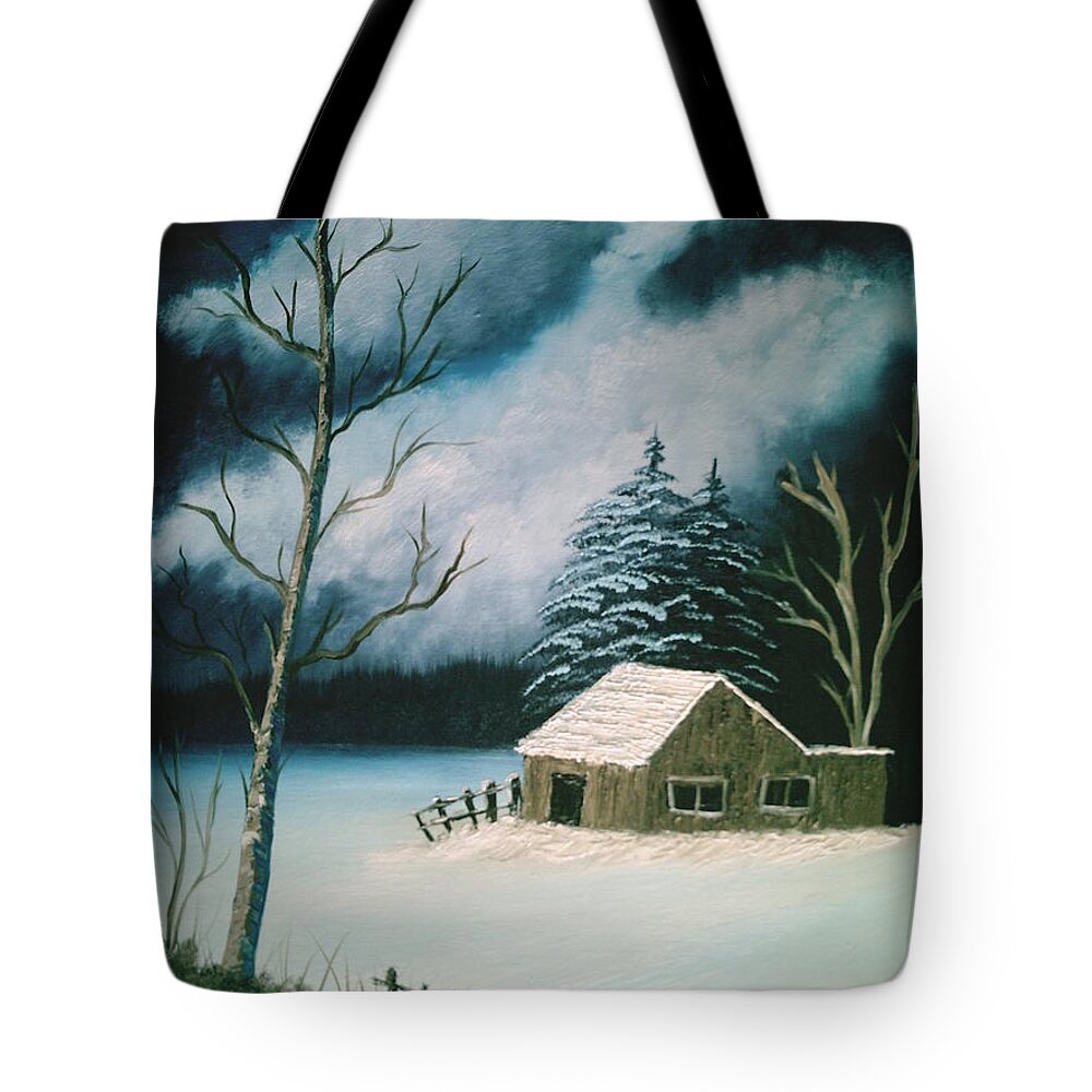Winter Landscape Tote Bag featuring the painting Winter Solitude by Jim Saltis