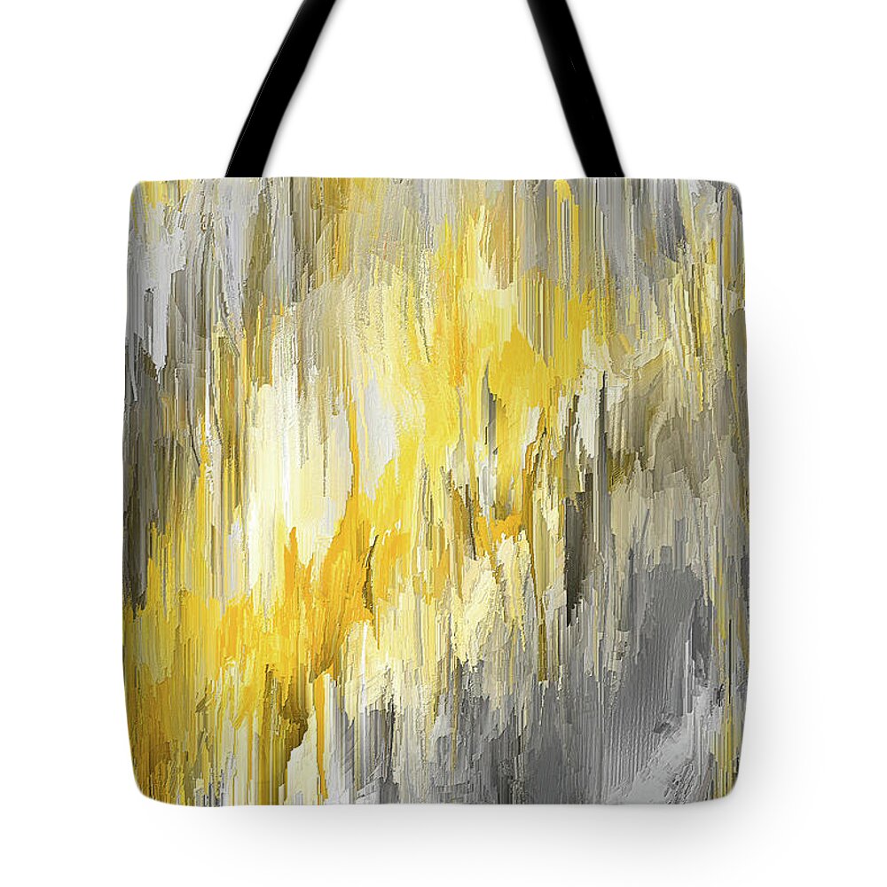 Yellow Tote Bag featuring the painting Winter Sun - Yellow And Gray Contemporary Art by Lourry Legarde