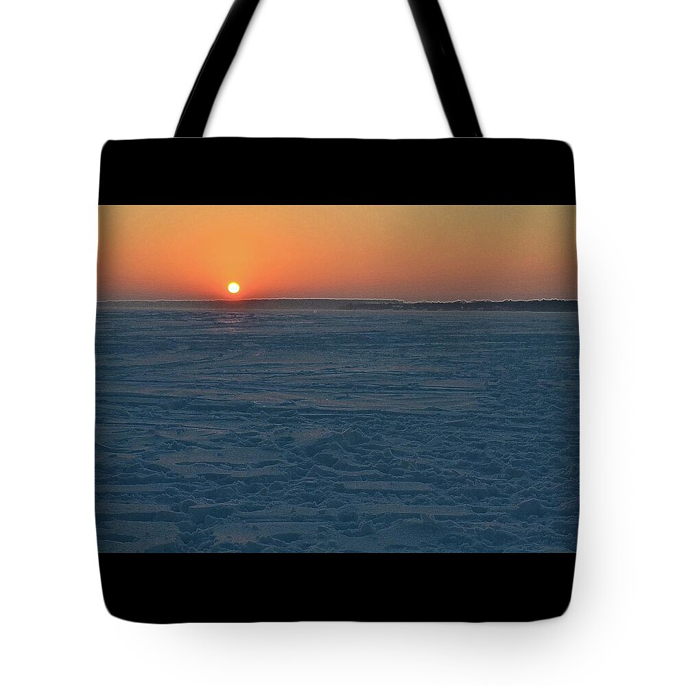 Abstract Tote Bag featuring the digital art Winter Sunrise On A Frozen Lake Two by Lyle Crump