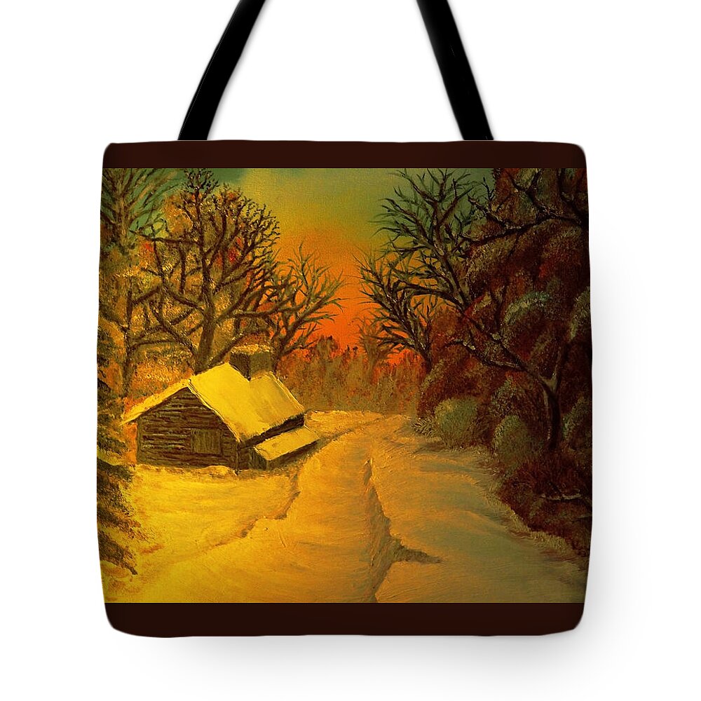 Winter Tote Bag featuring the painting Winter Sunset by CHAZ Daugherty