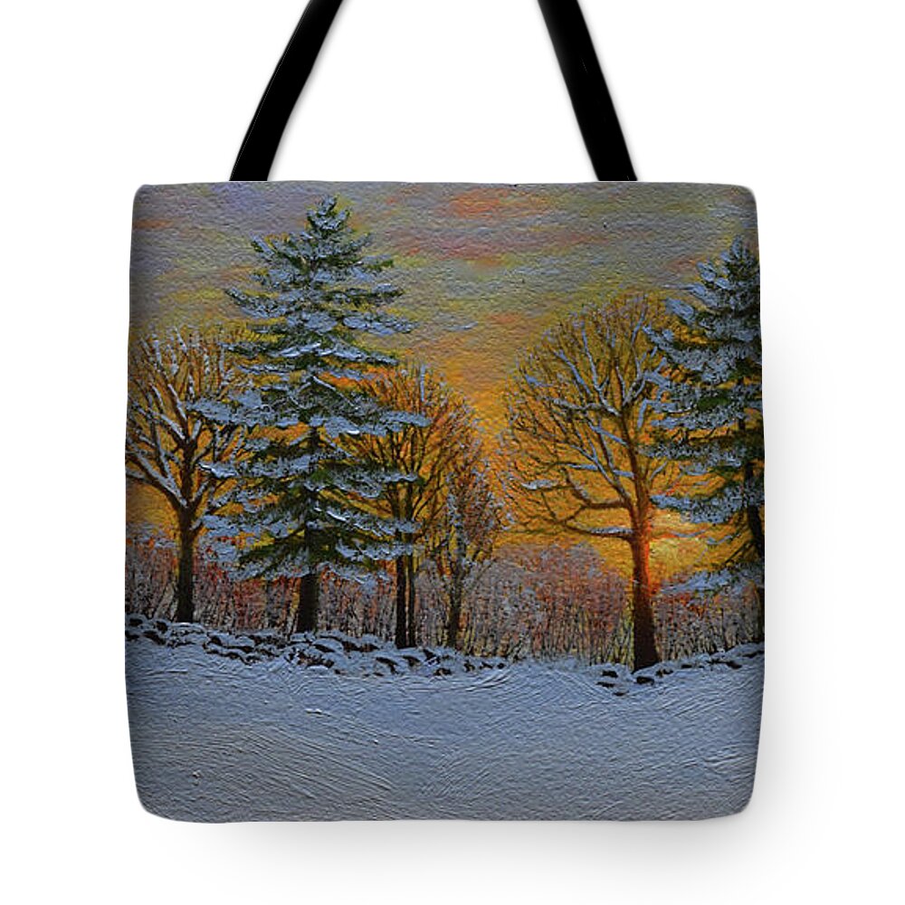 Winter Sunset Tote Bag featuring the painting Winter Sunset by Frank Wilson