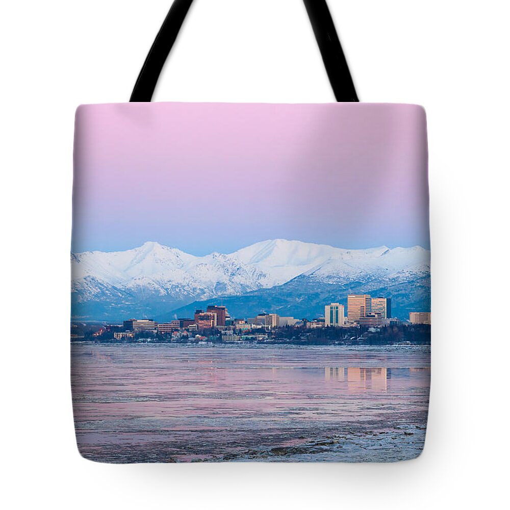 Alaska Tote Bag featuring the photograph Winter Sunset over Anchorage, Alaska by Scott Slone