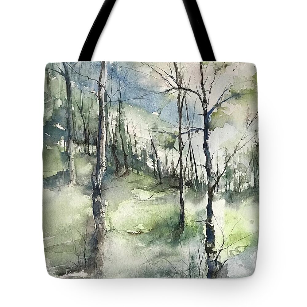 Watercolor Tote Bag featuring the painting Winter to Spring by Robin Miller-Bookhout