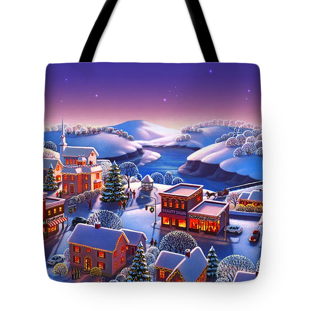 Winter Town Scene Tote Bag featuring the painting Winter Town by Robin Moline