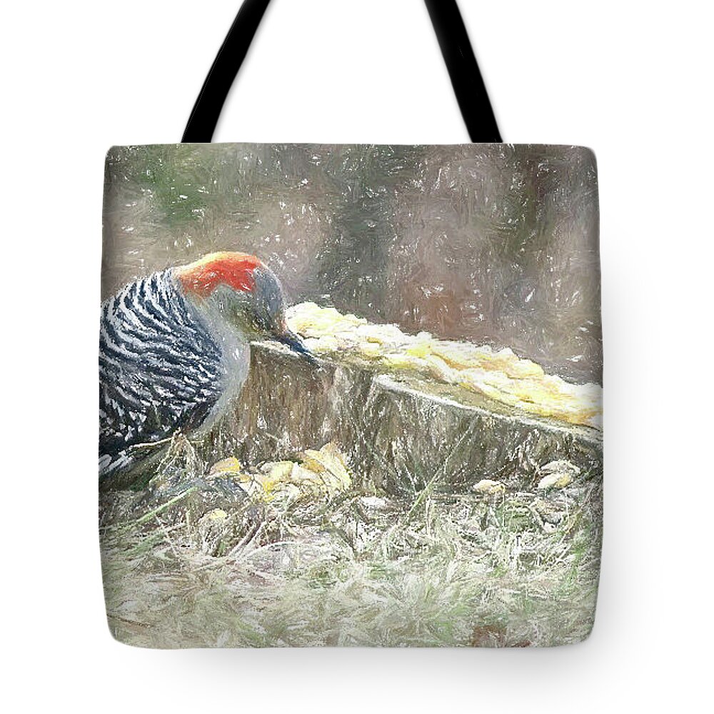 Red-bellied Woodpecker Tote Bag featuring the photograph Winter Visitor by Dennis Baswell