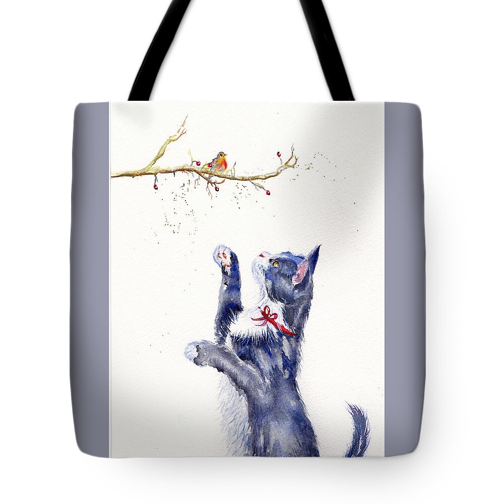 Tuxedo Tote Bag featuring the painting Winter Watch by Debra Hall