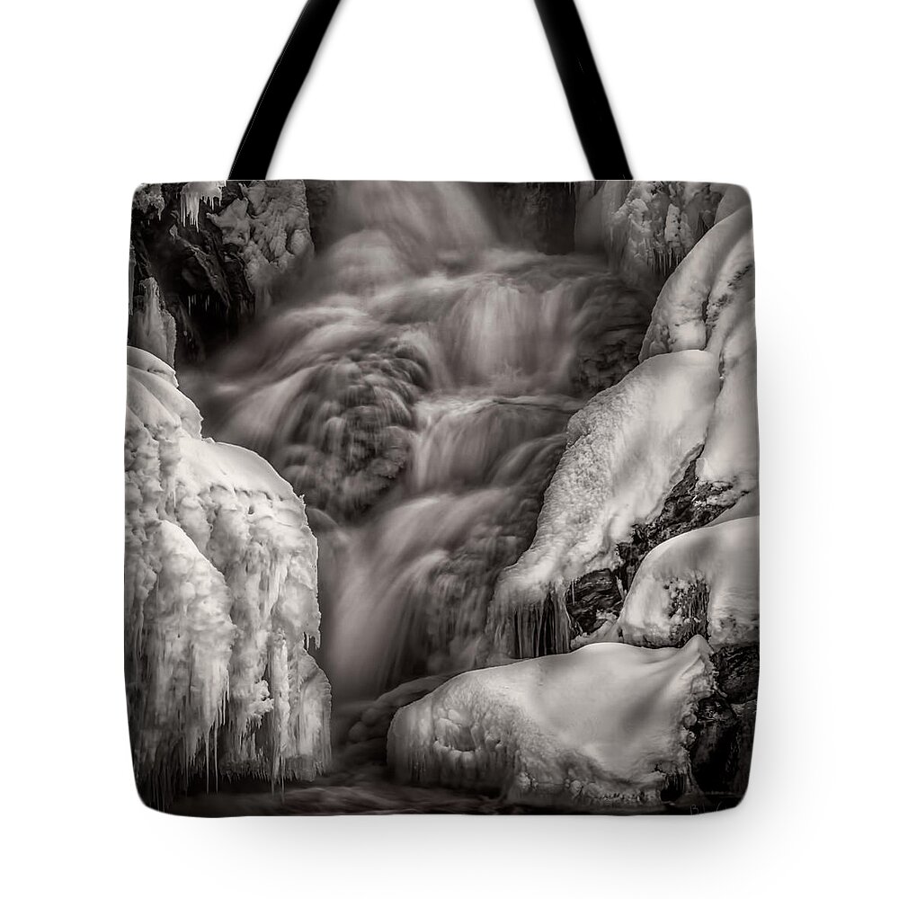 Landscape Tote Bag featuring the photograph Winter Waterfall Snow and Ice by Bob Orsillo