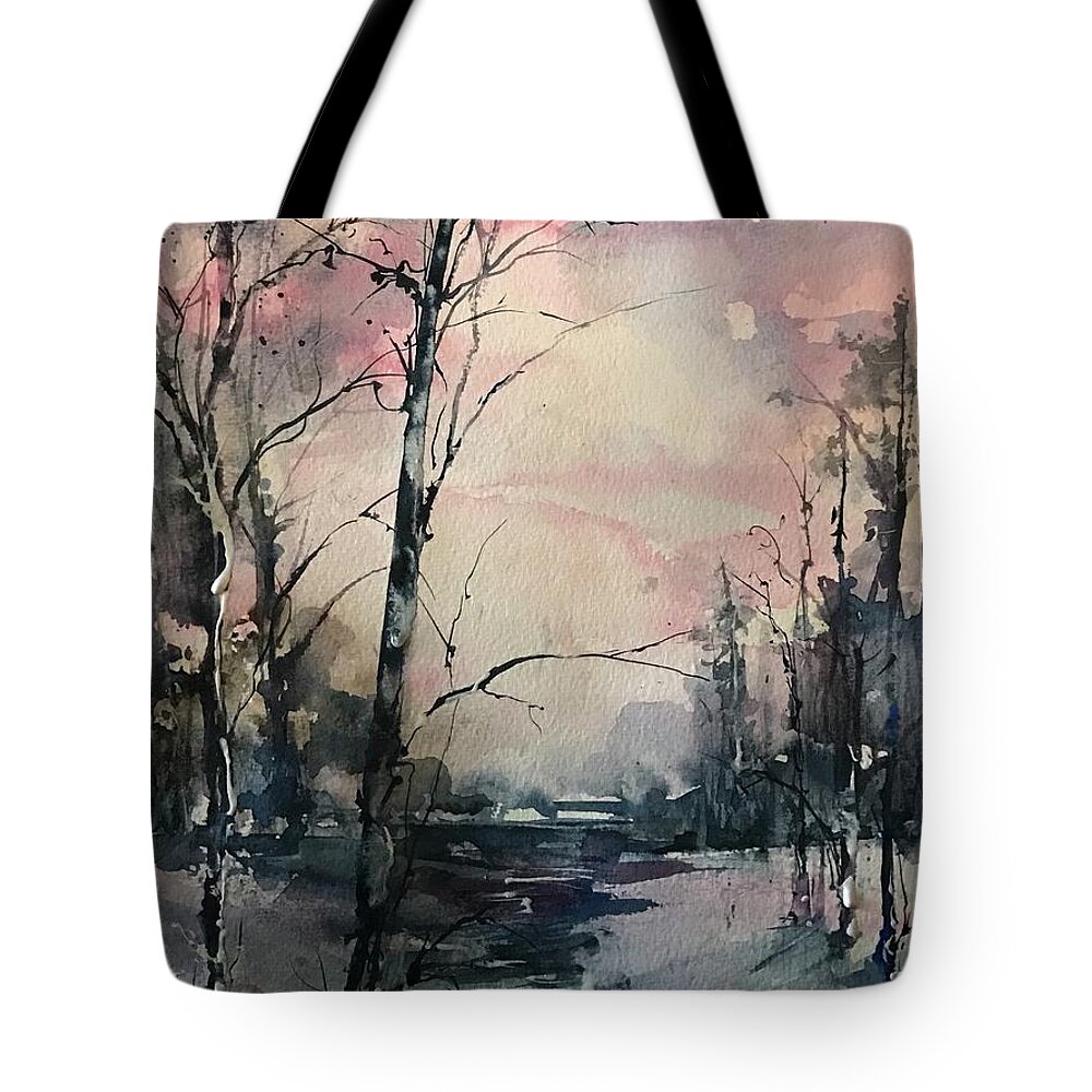 Winter Tote Bag featuring the painting Winter's Blush by Robin Miller-Bookhout