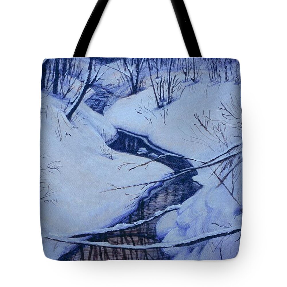  Tote Bag featuring the painting Winter's Stream by Barbel Smith
