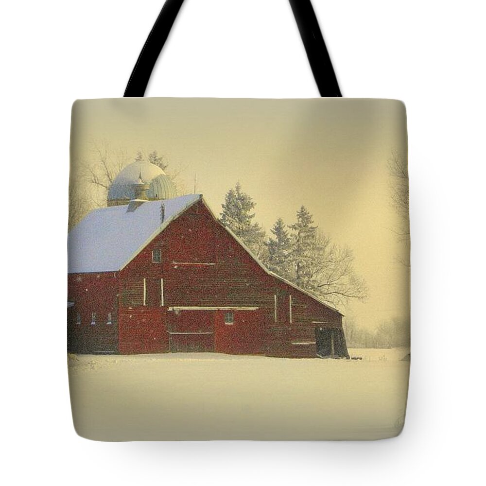 Barn Tote Bag featuring the photograph Wintery Barn by Julie Lueders 