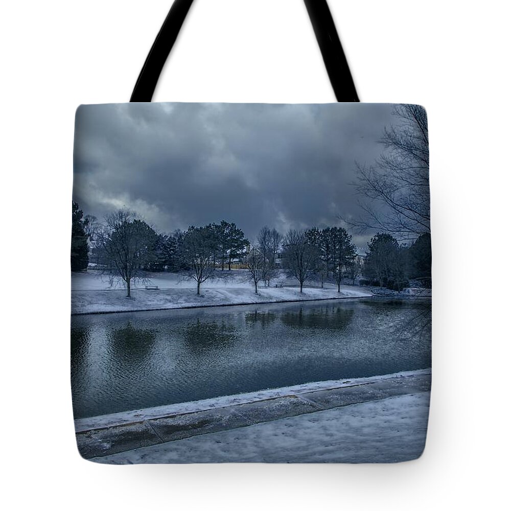 Landscape Tote Bag featuring the photograph Icy Reflections by Dennis Baswell