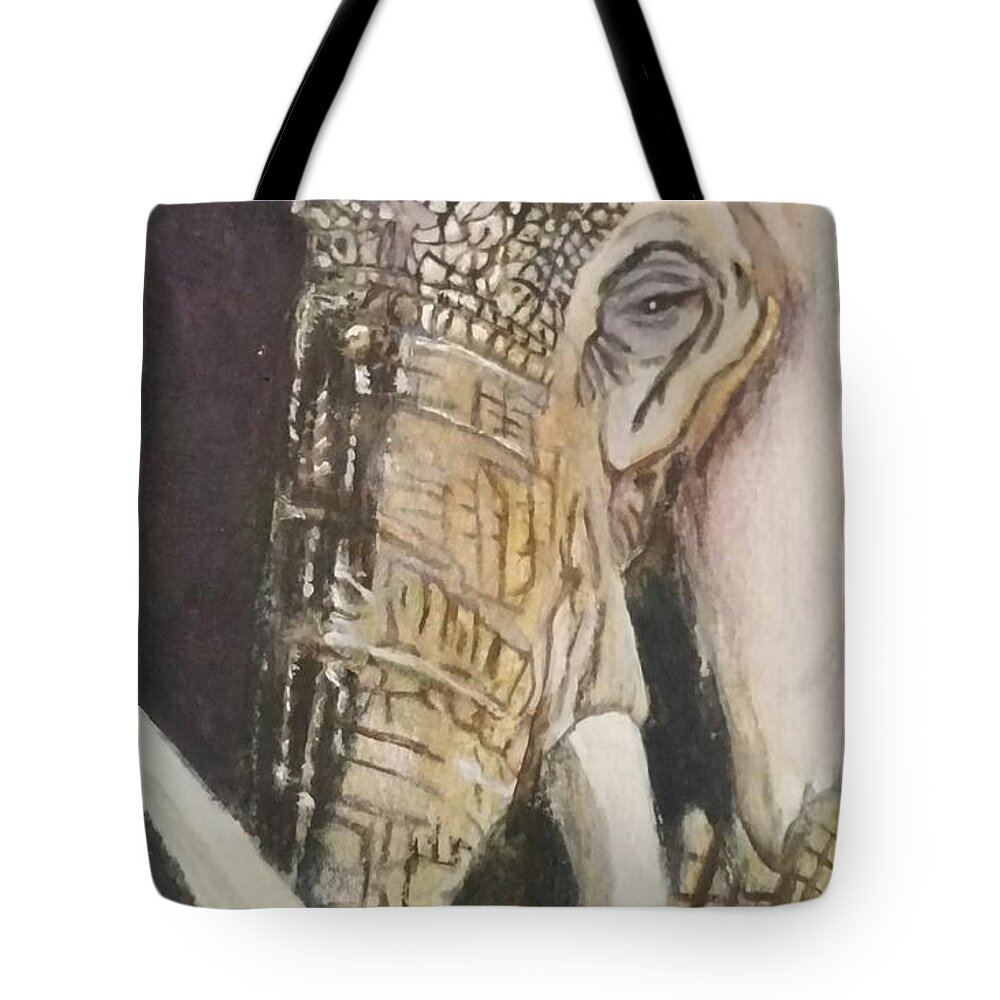 Elephant Tote Bag featuring the painting Wise Matron by Lori Moon