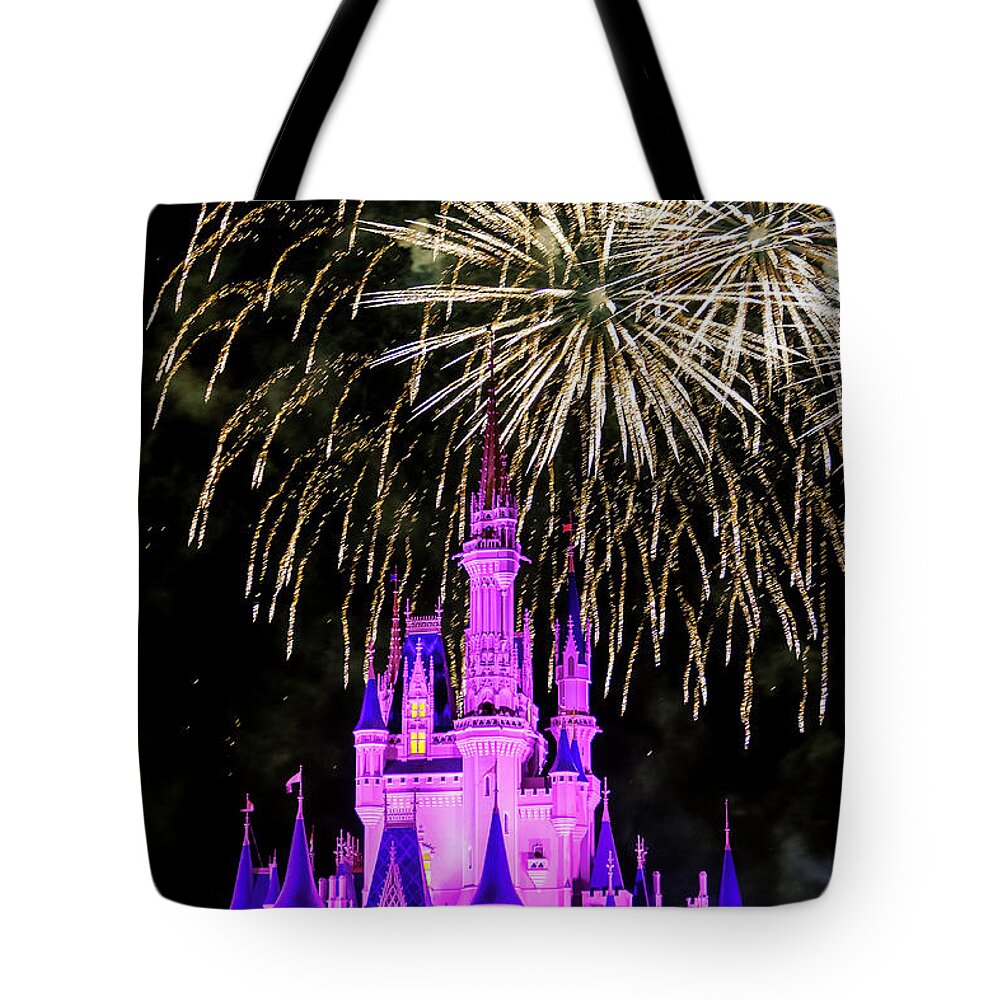 Disney Tote Bag featuring the photograph Wishes fireworks Disney world by Andy Myatt