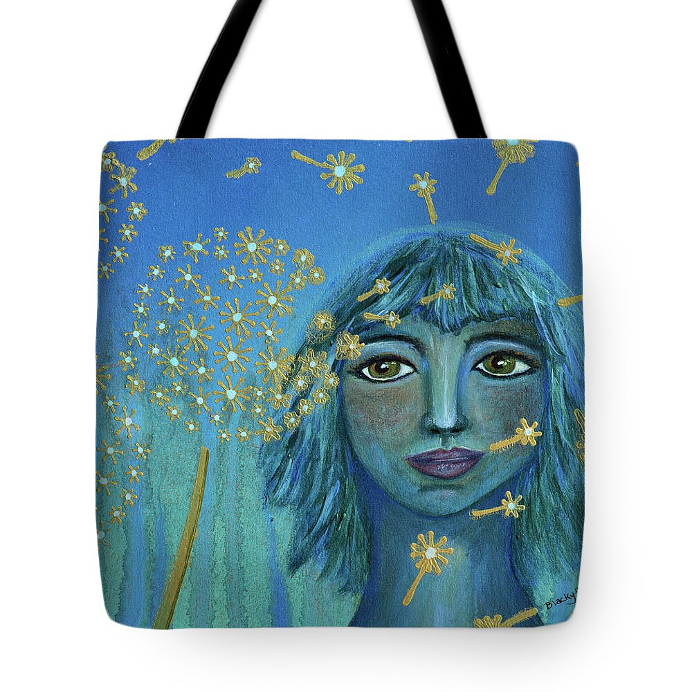 Dandelion Tote Bag featuring the painting Wishing The Blues Away by Donna Blackhall
