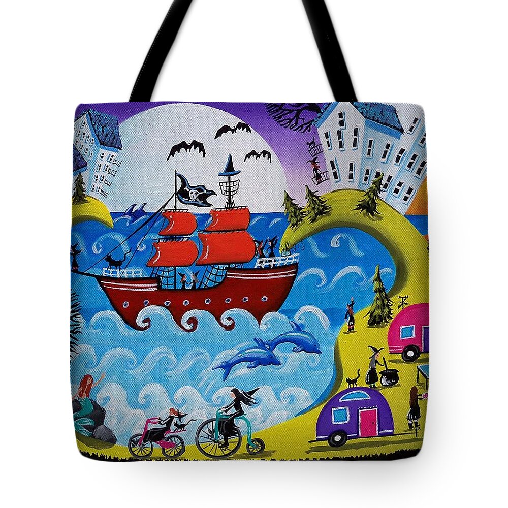 Pirate Tote Bag featuring the painting Witches By The Sea by Debbie Criswell