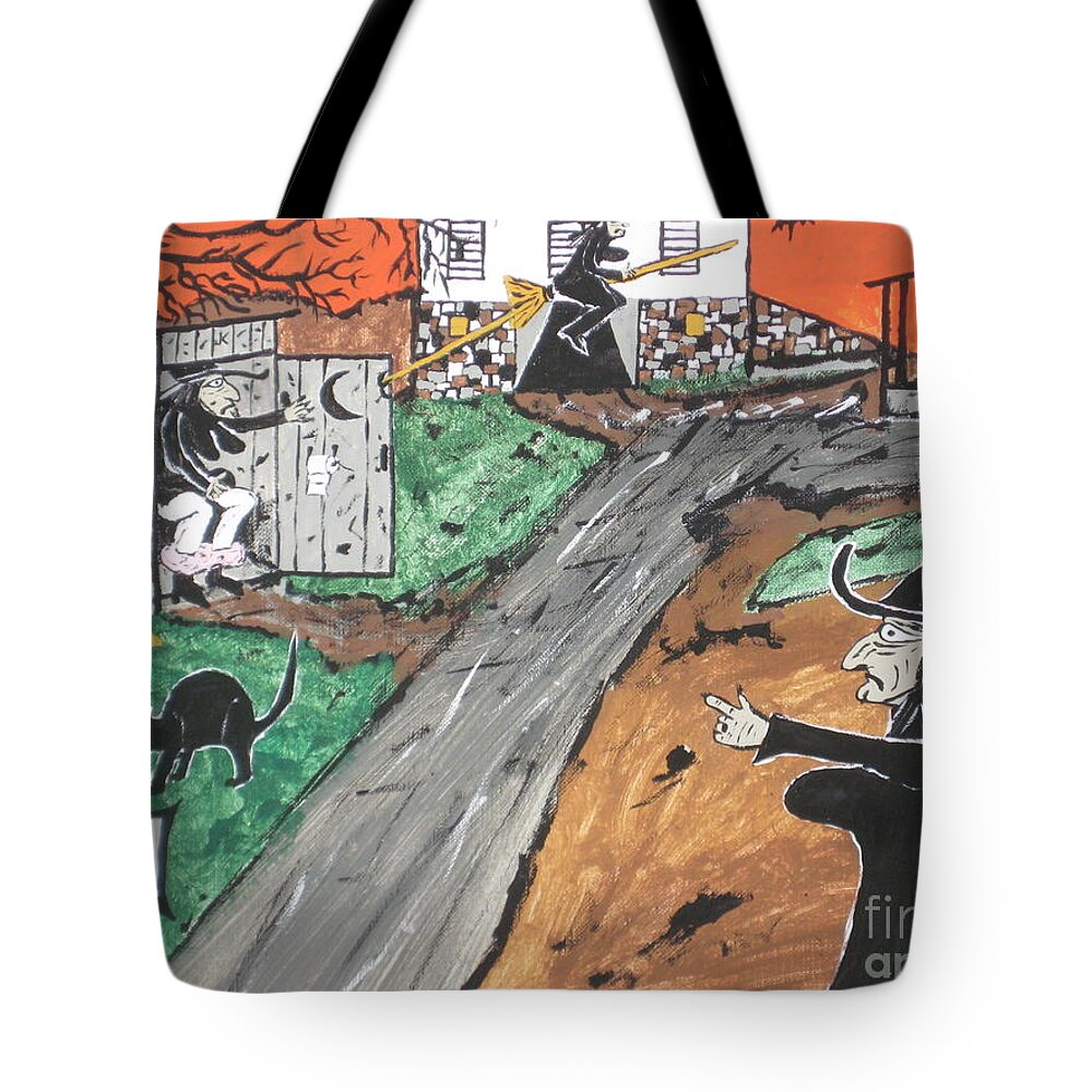  Halloween Tote Bag featuring the painting Witches Outhouse by Jeffrey Koss