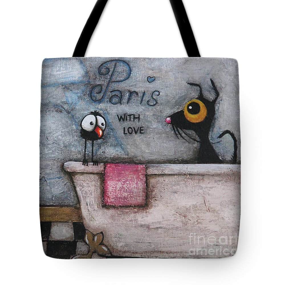 Paris Tote Bag featuring the mixed media With Love by Lucia Stewart