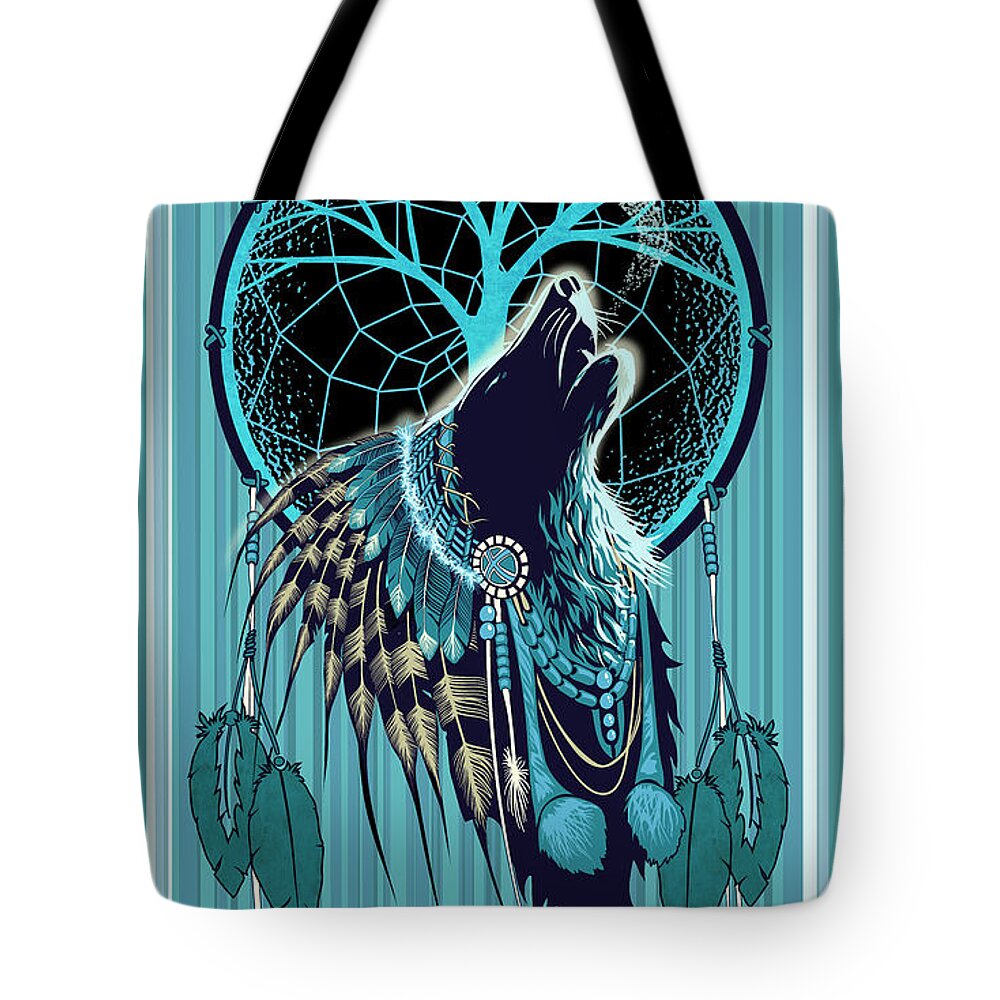 Wolf Tote Bag featuring the painting Wolf Indian Shaman by Sassan Filsoof