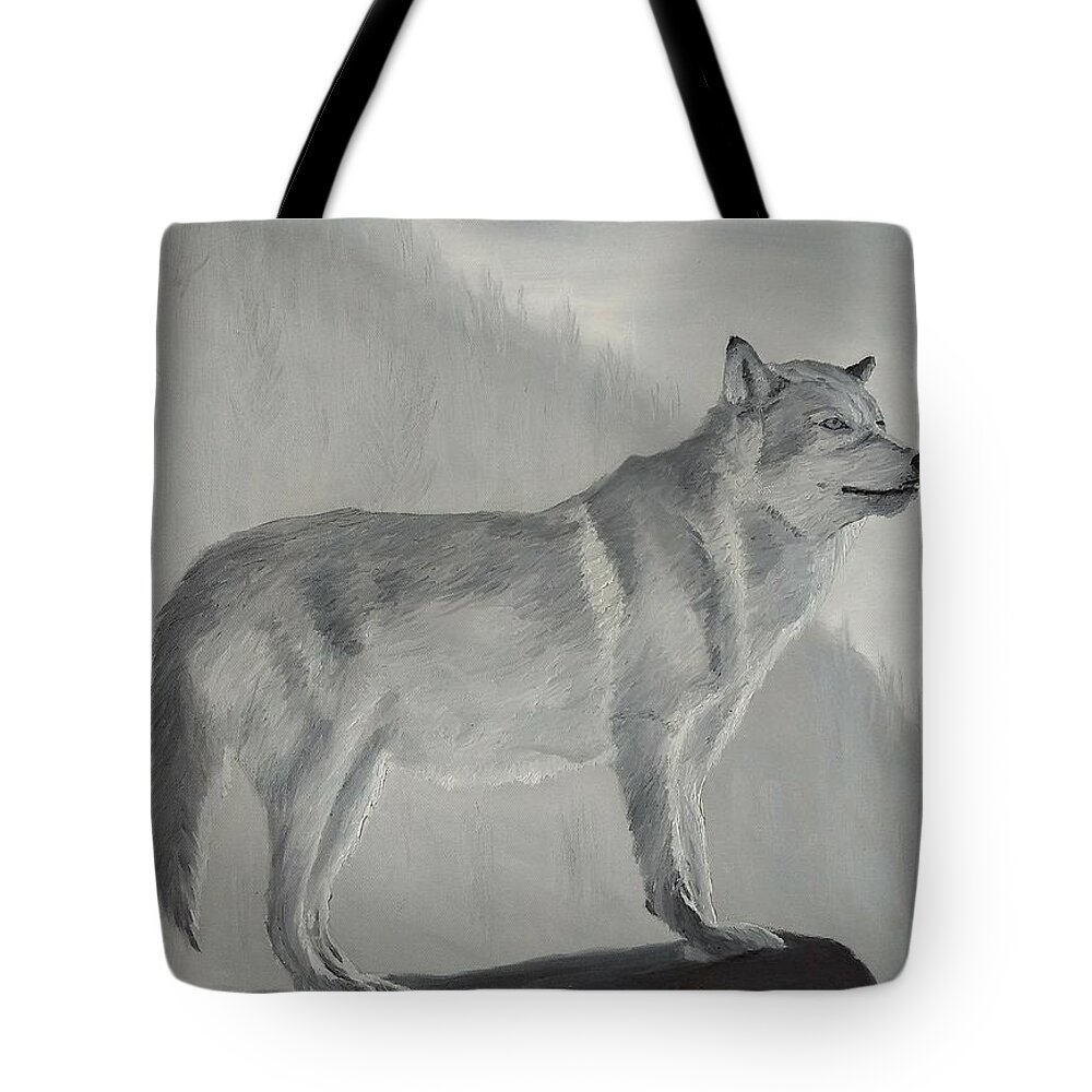 Wolf Tote Bag featuring the painting Vantage Point by Kevin Daly