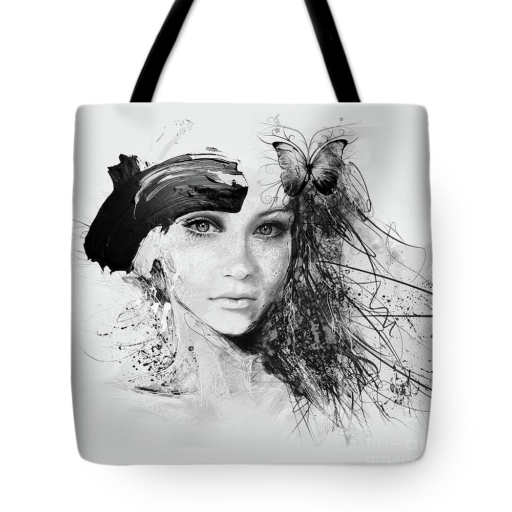 Figurative Tote Bag featuring the painting Woman Face KKh98 by Gull G