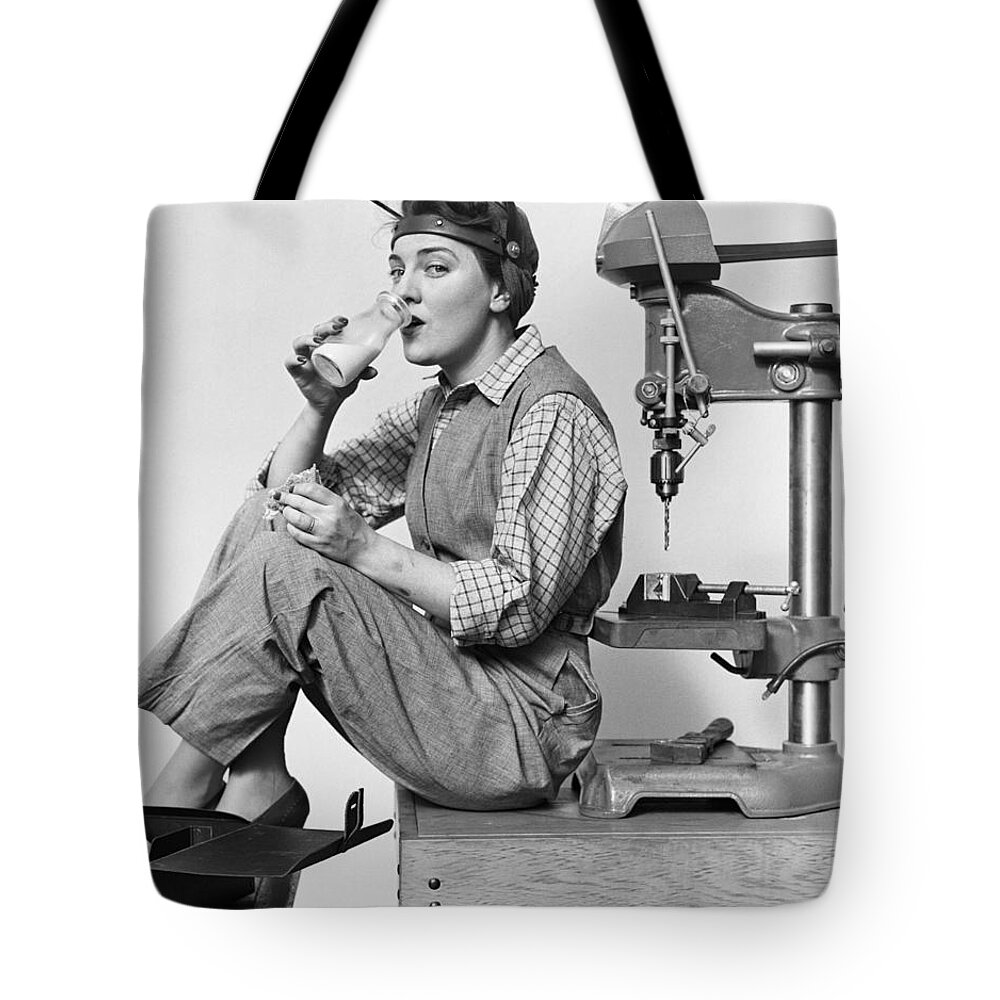 1940s Tote Bag featuring the photograph Woman On Lunch Break, C.1940s by H. Armstrong Roberts/ClassicStock