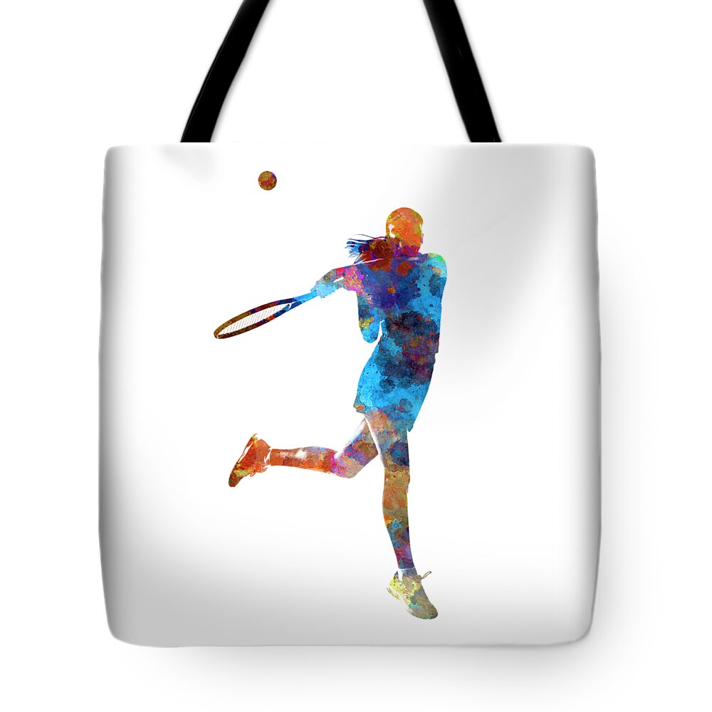 Tennis Tote Bag featuring the painting Woman tennis player 03 in watercolor by Pablo Romero