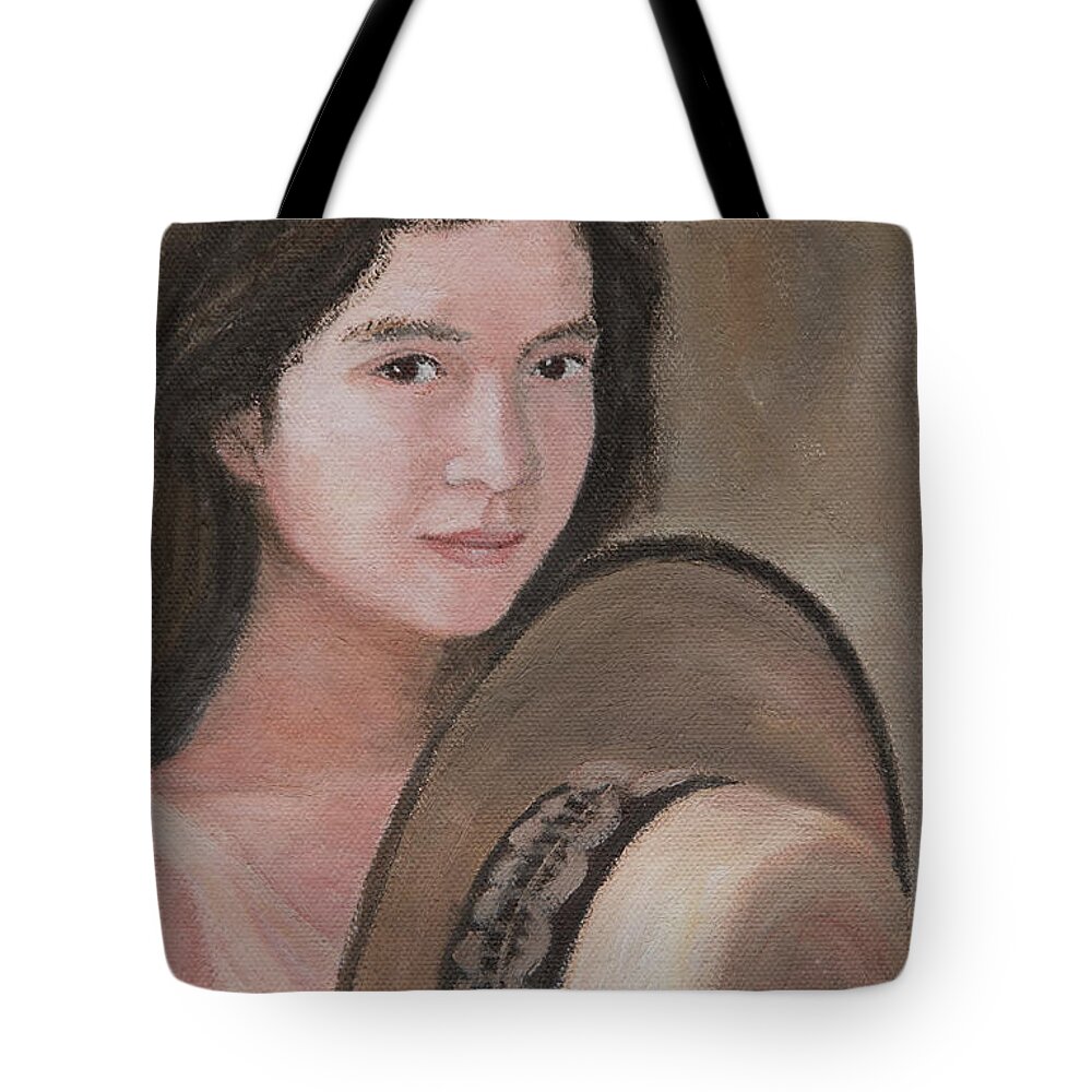 Portrait Tote Bag featuring the painting Woman With Hat by Masami Iida