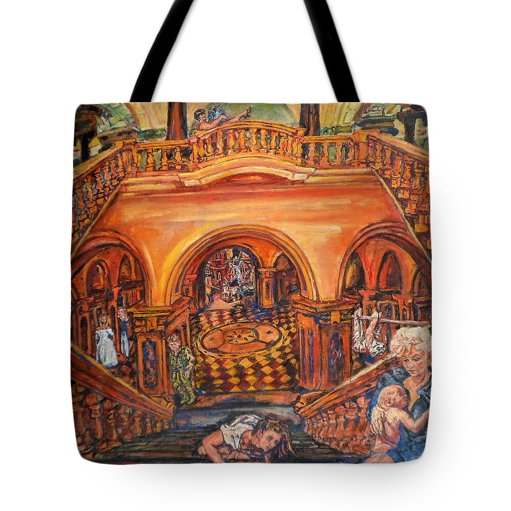 Staircase Tote Bag featuring the painting Woman's Place In Society by Rosanne Gartner