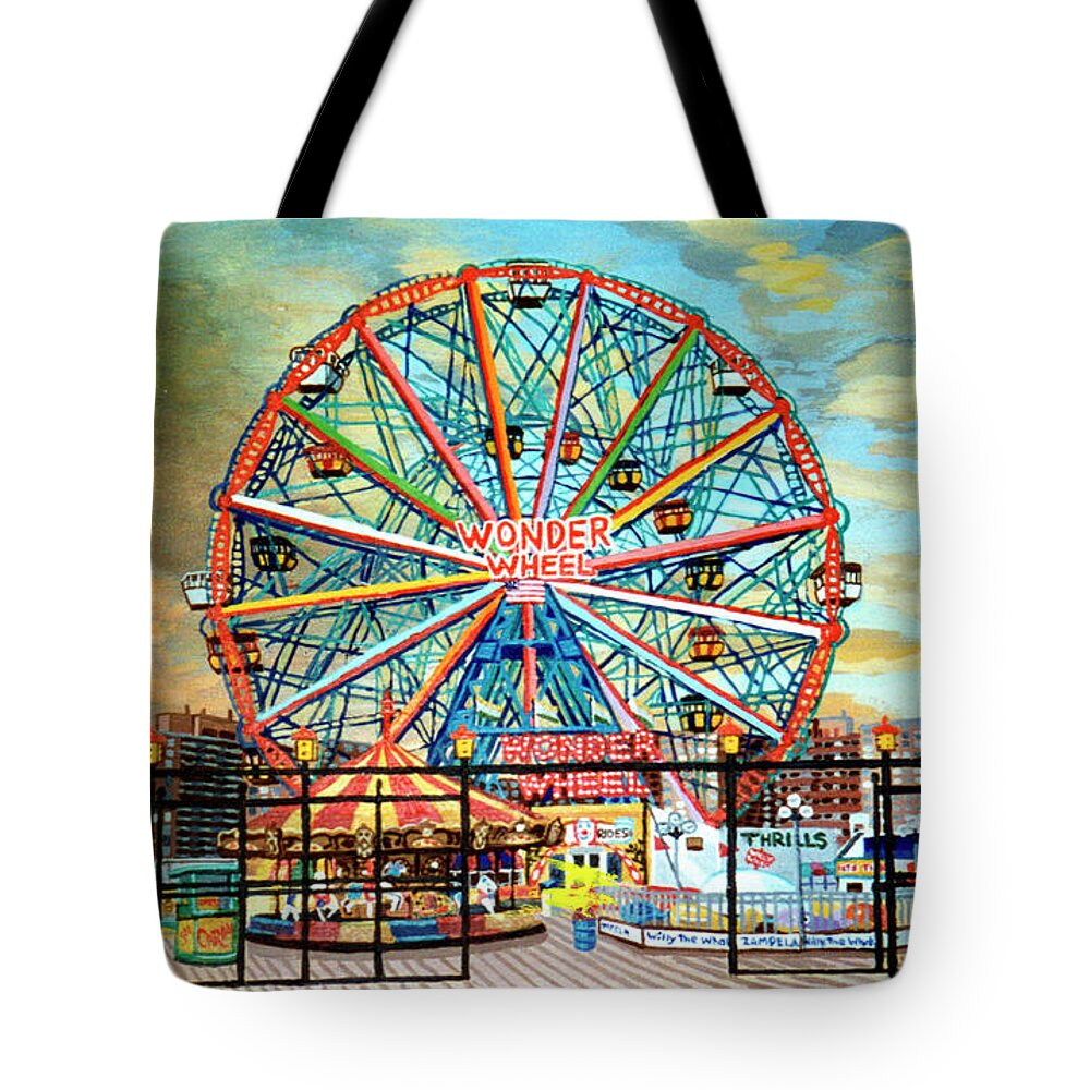  Tote Bag featuring the painting Wonder Wheel by Bonnie Siracusa