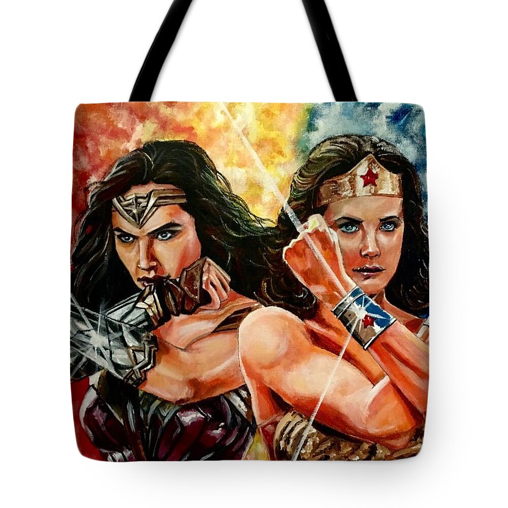 Wonder Woman Tote Bag featuring the painting Wonder Women by Joel Tesch