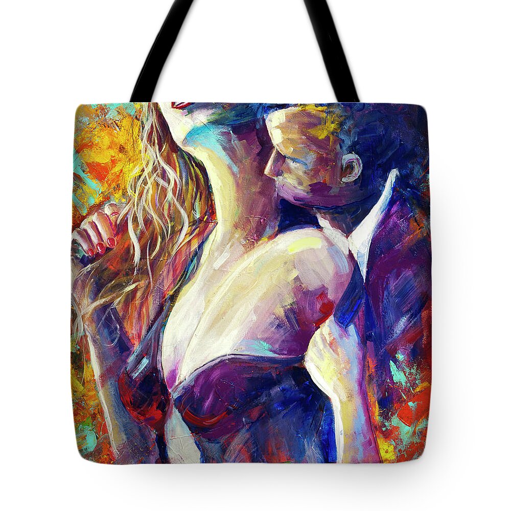 Coupling Making Love Tote Bag featuring the painting Wonderful Tonight Couple Making Love by Gray Artus