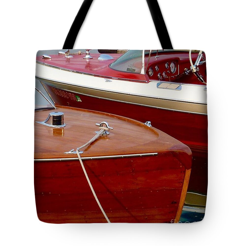 Wooden Boats Moored Tote Bag featuring the photograph Wooden Boats Tied by Susan Garren