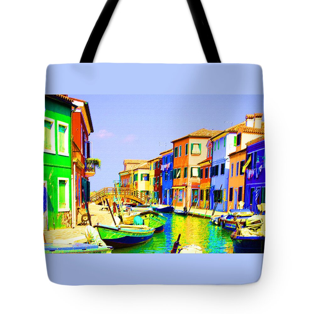 Burano Tote Bag featuring the pastel Wooden Bridge to Despar by Donna Corless