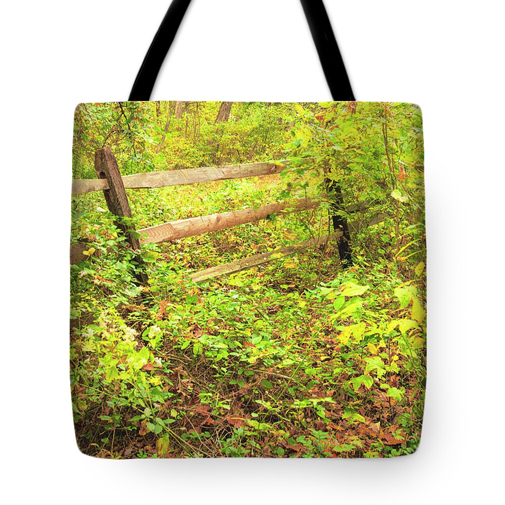 Wooden Fence Tote Bag featuring the photograph Wooden Fence in Autumn by A Macarthur Gurmankin