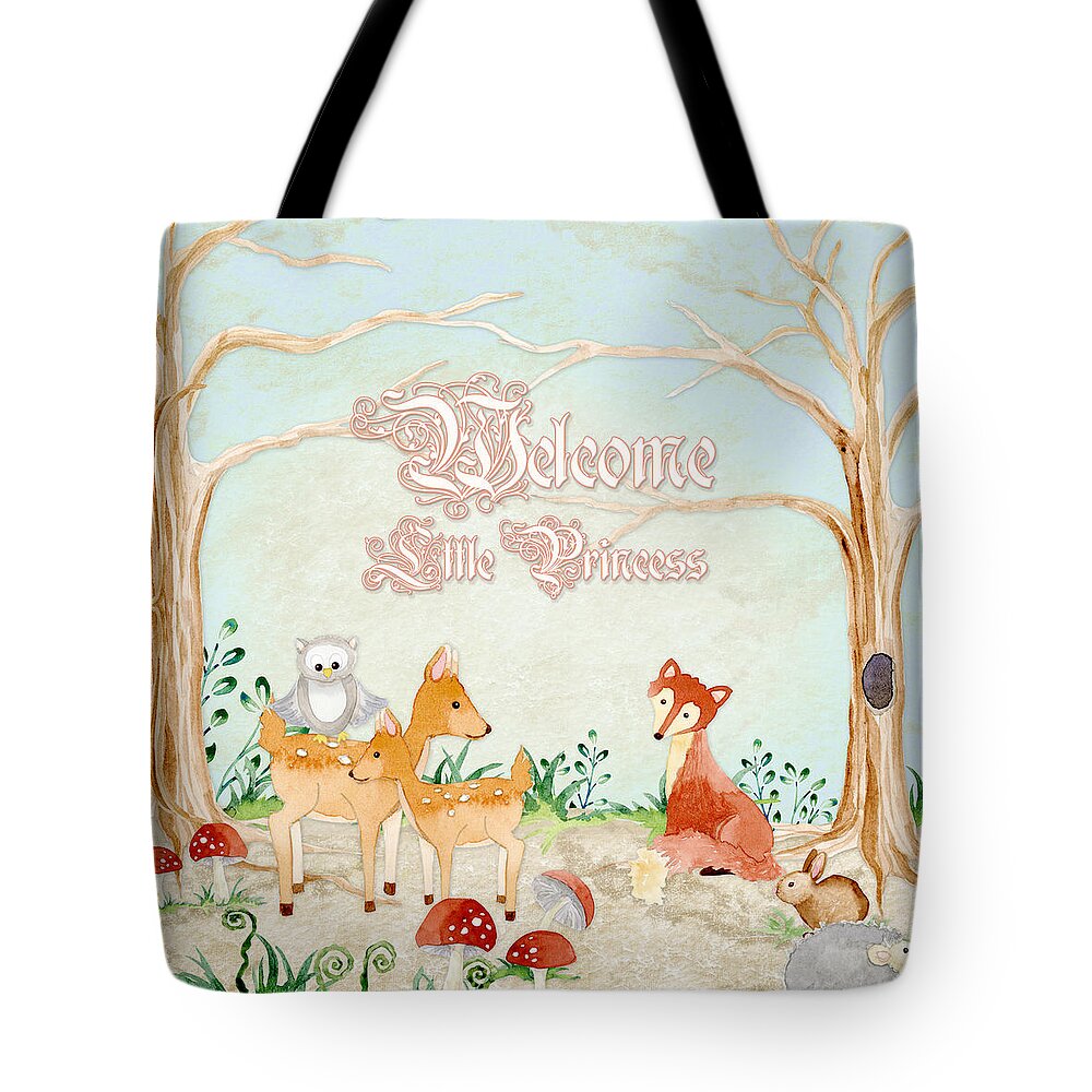 Woodchuck Tote Bag featuring the painting Woodland Fairy Tale - Welcome Little Princess by Audrey Jeanne Roberts
