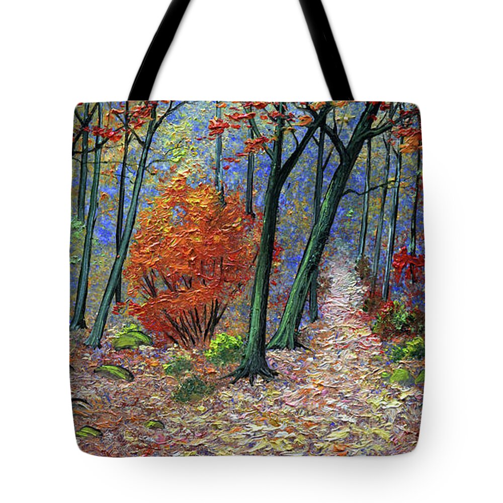 Oil Painting Tote Bag featuring the painting Woodland Path In Autumn by Frank Wilson