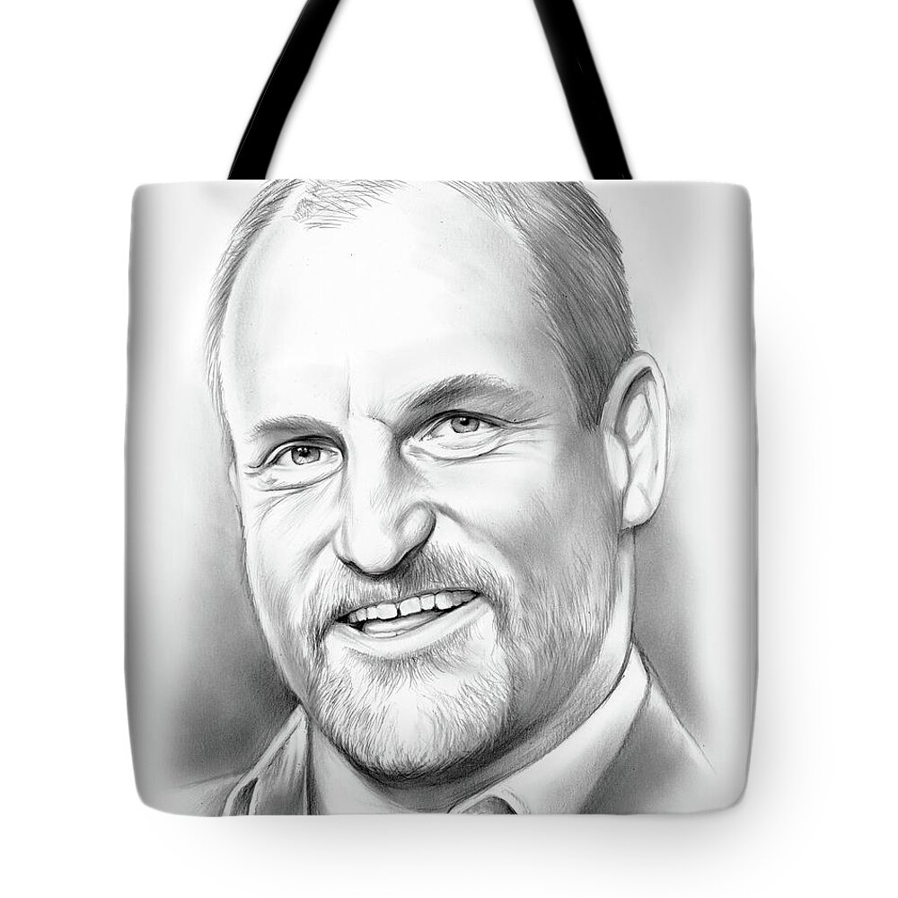 Woody Harrelson Tote Bag featuring the drawing Woody Harrelson by Greg Joens