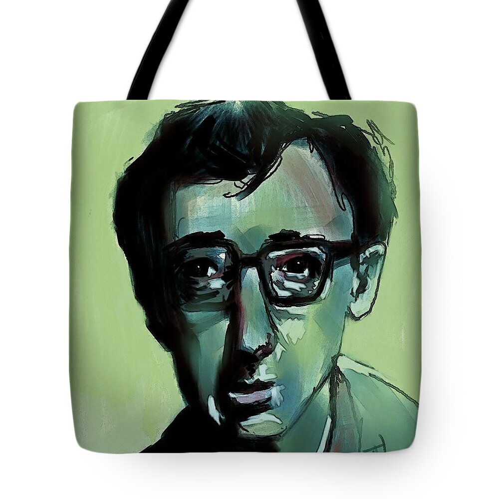 Woody Allen Tote Bag featuring the painting Woody by Jim Vance