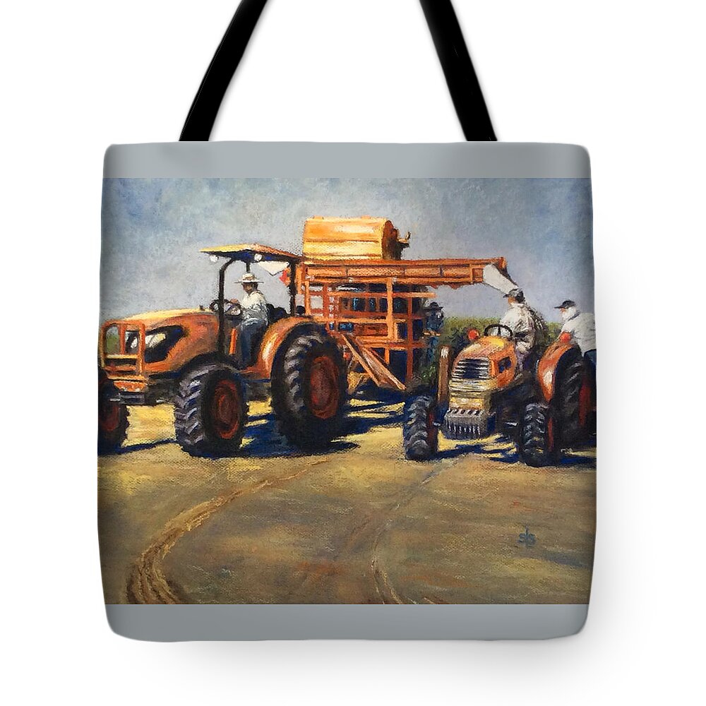 Tractors Tote Bag featuring the pastel Workin' at The Ranch by Sandra Lee Scott